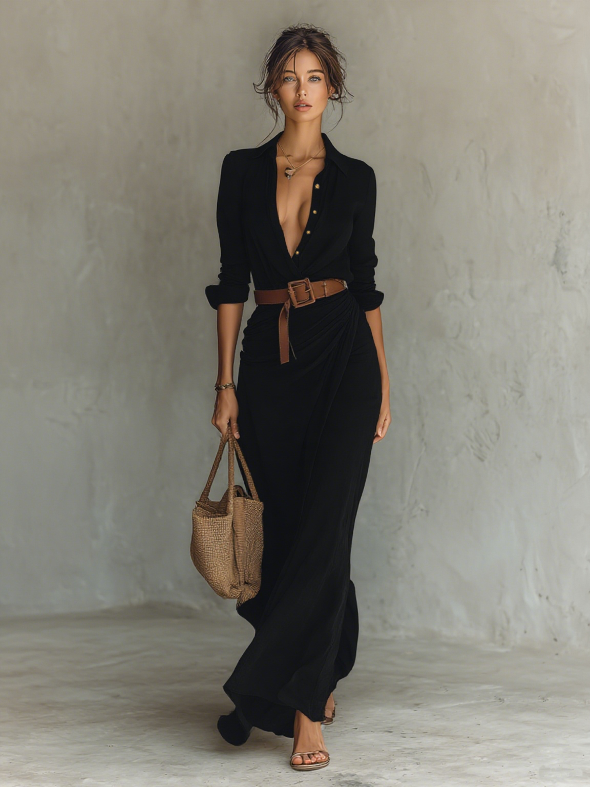 Women's long shirtdress with a belted waist, perfect for summer occasions and formal events, featuring a stylish collar and lightweight fabric. 8