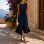 Women's loose fit midi dress suitable for formal weddings and summer events, featuring a stylish design and comfortable fabric. 1