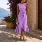 Women's loose fit midi dress suitable for formal weddings and summer events, featuring a stylish design and comfortable fabric. 4
