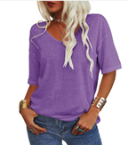 Women's loose U neck casual t-shirt in soft fabric, perfect for summer wear, featuring a relaxed fit and versatile style, ideal for everyday outings or lounging 5