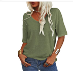 Women's loose U neck casual t-shirt in soft fabric, perfect for summer wear, featuring a relaxed fit and versatile style, ideal for everyday outings or lounging 6