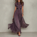 Elegant women's maxi dress featuring delicate lace trim, perfect for formal occasions and special events. 0