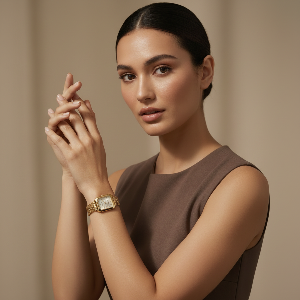 Women's minimalist square case watch designed for everyday wear, featuring a sleek, modern aesthetic and a versatile strap, perfect for any outfit. 0