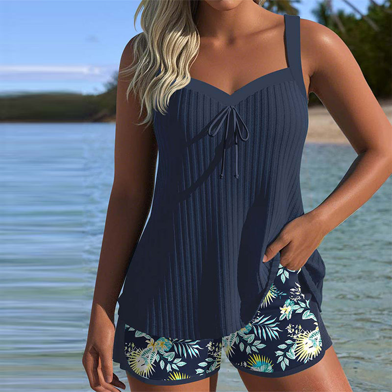 Women's modern tankini swimwear featuring a stylish design, perfect for beach days, showcasing vibrant colors and a flattering fit. 0