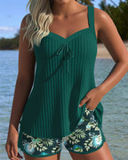 Women's modern tankini swimwear featuring a stylish design, perfect for beach days, showcasing vibrant colors and a flattering fit. 3