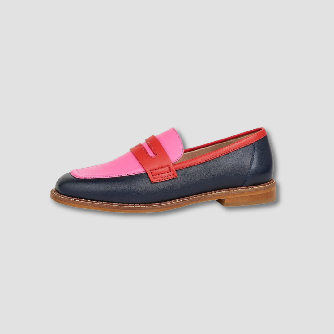 Women's multicolored loafers featuring a flat sole and round toe, perfect for stylish comfort and versatile wear. 1