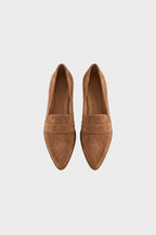 Women's pointed penny loafers featuring a stylish block heel, perfect for everyday wear and versatile enough for both casual and formal outfits. 0