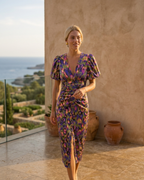 Women's Puff Sleeve Evening Dress with Crossover Design, Perfect for Cocktail Events and Formal Occasions. 2