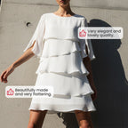 Women's casual summer shift dress featuring stylish puff sleeves, perfect for warm-weather outings and versatile enough for both day and night events. 4
