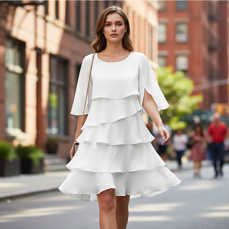 Women's casual summer shift dress featuring stylish puff sleeves, perfect for warm-weather outings and versatile enough for both day and night events. 6