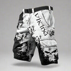 Women's regular fit cargo shorts featuring a unique Viking skull print, perfect for casual wear and outdoor activities. 0