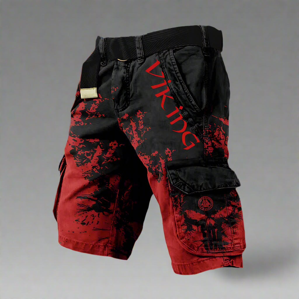 Women's regular fit cargo shorts featuring a unique Viking skull print, perfect for casual wear and outdoor activities. 4