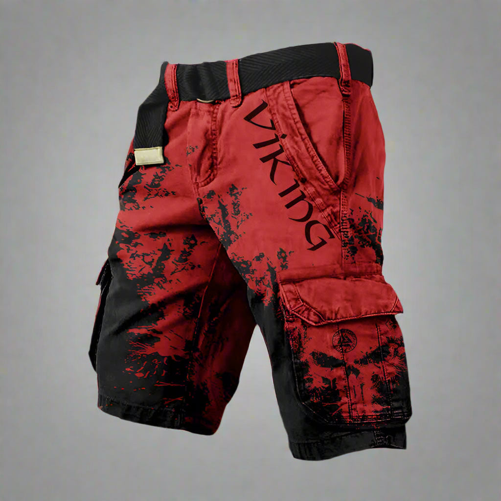Women's regular fit cargo shorts featuring a unique Viking skull print, perfect for casual wear and outdoor activities. 5