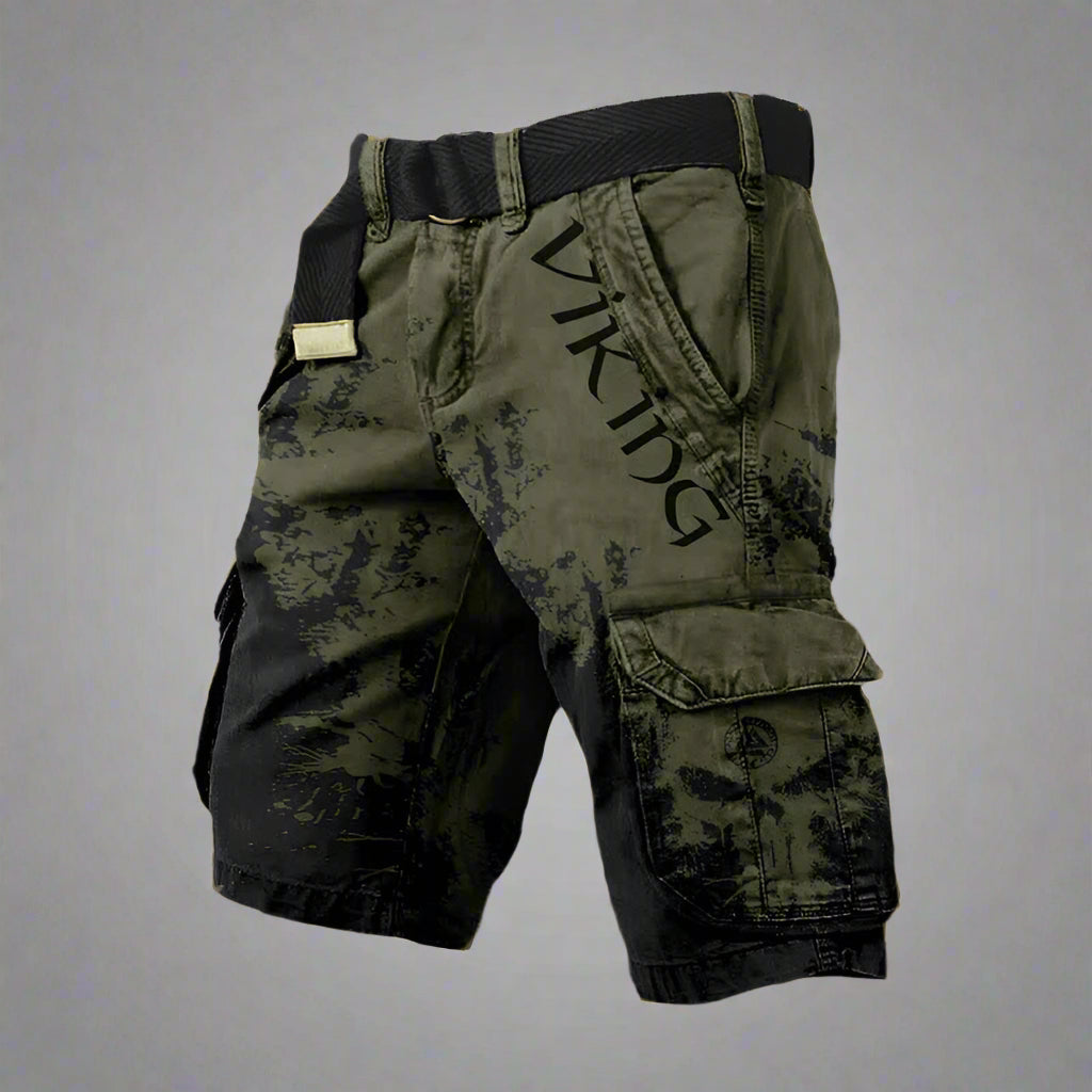 Women's regular fit cargo shorts featuring a unique Viking skull print, perfect for casual wear and outdoor activities. 6