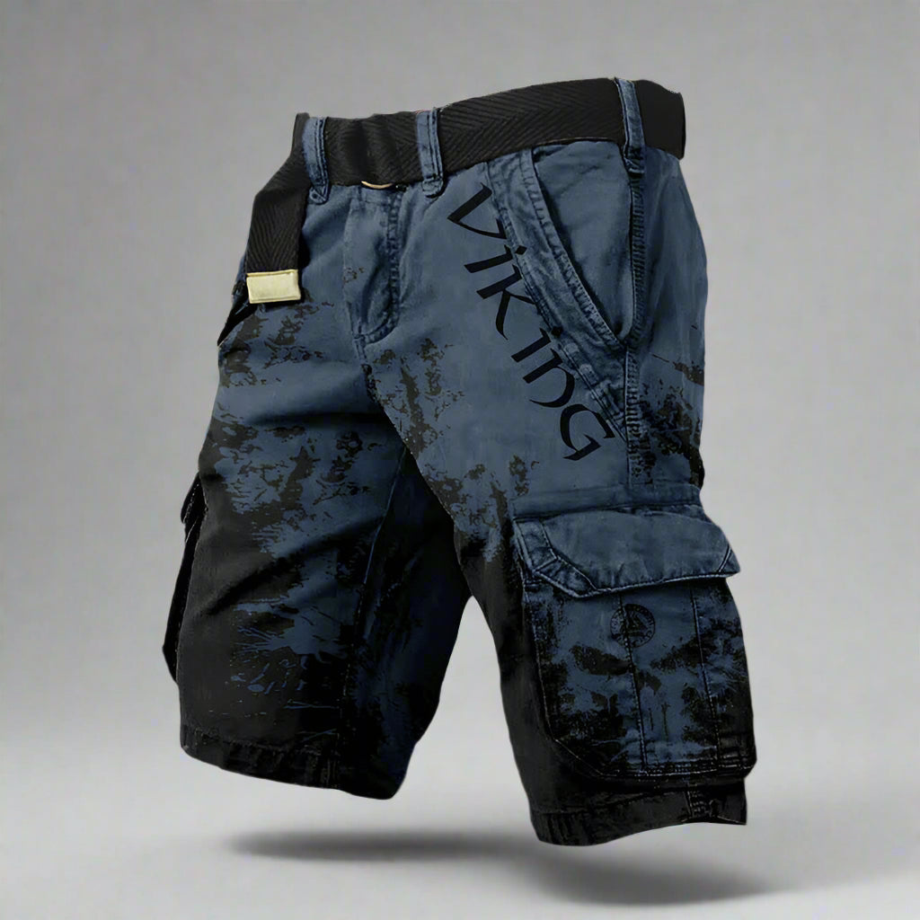 Women's regular fit cargo shorts featuring a unique Viking skull print, perfect for casual wear and outdoor activities. 7