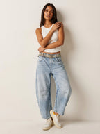 Women's relaxed fit barrel jeans featuring a high waist design, perfect for casual wear with a stylish and comfortable silhouette. 4