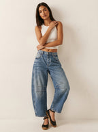 Women's relaxed fit barrel jeans featuring a high waist design, perfect for casual wear with a stylish and comfortable silhouette. 5