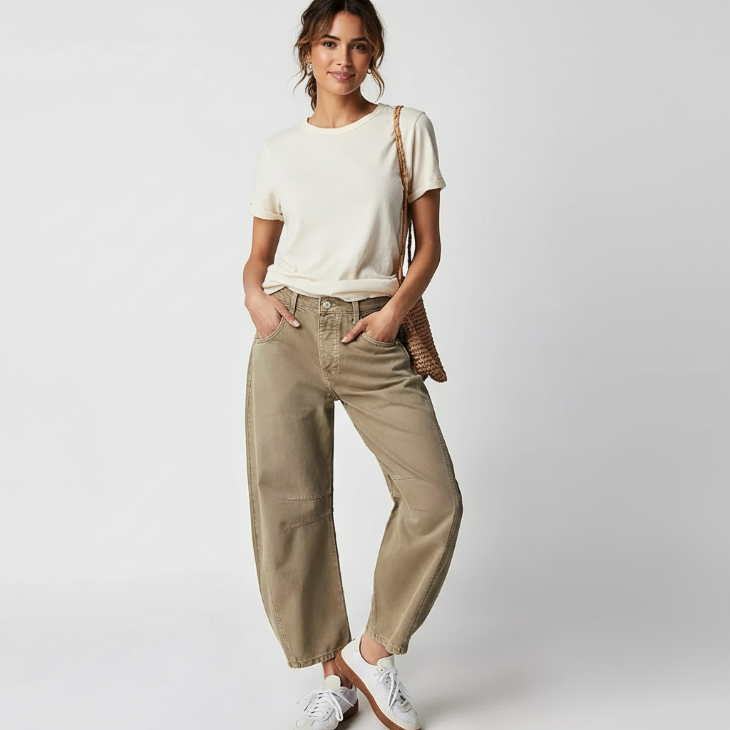Women's relaxed fit barrel jeans featuring a high waist design, perfect for casual wear with a stylish and comfortable silhouette. 8