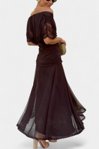 Women's ruched V-neck maxi dress in a vibrant color, perfect for summer formal occasions, featuring elegant flowing fabric and a flattering silhouette. 1