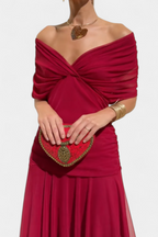 Women's ruched V-neck maxi dress in a vibrant color, perfect for summer formal occasions, featuring elegant flowing fabric and a flattering silhouette. 10
