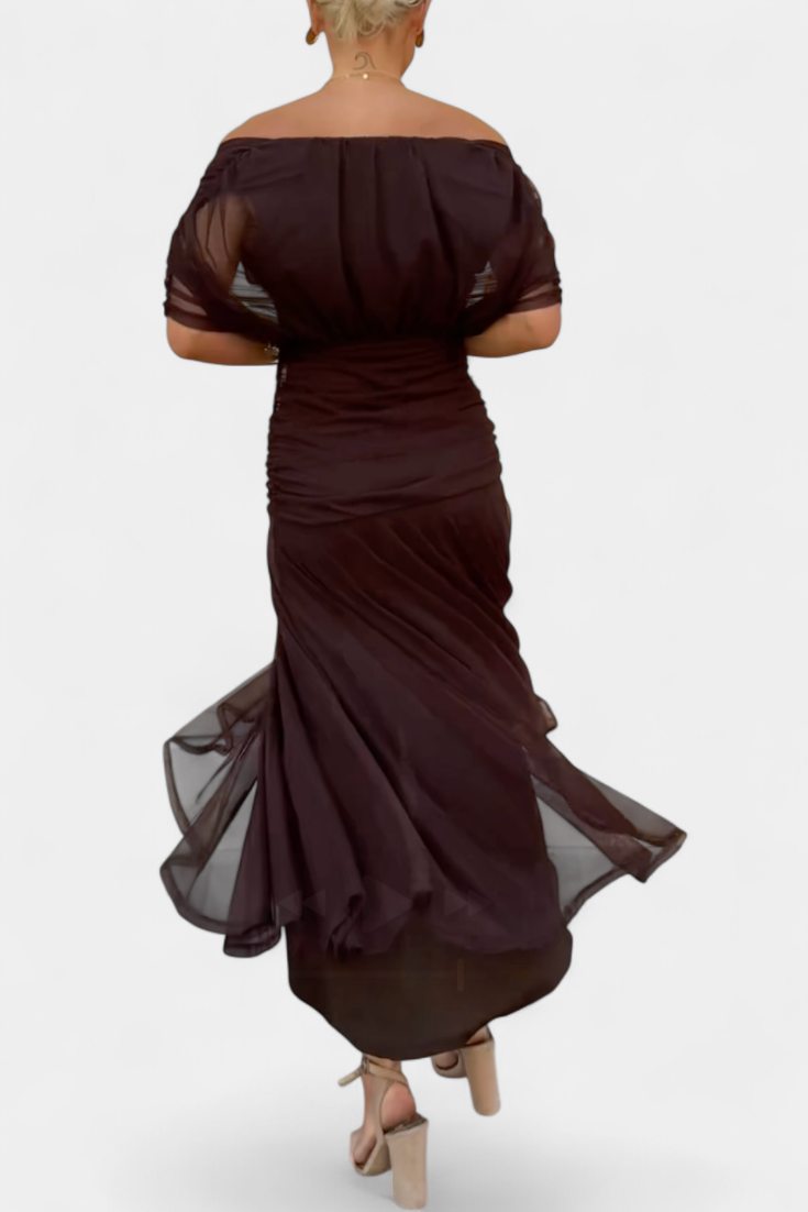 Women's ruched V-neck maxi dress in a vibrant color, perfect for summer formal occasions, featuring elegant flowing fabric and a flattering silhouette. 3