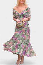 Women's ruched V-neck maxi dress in a vibrant color, perfect for summer formal occasions, featuring elegant flowing fabric and a flattering silhouette. 4