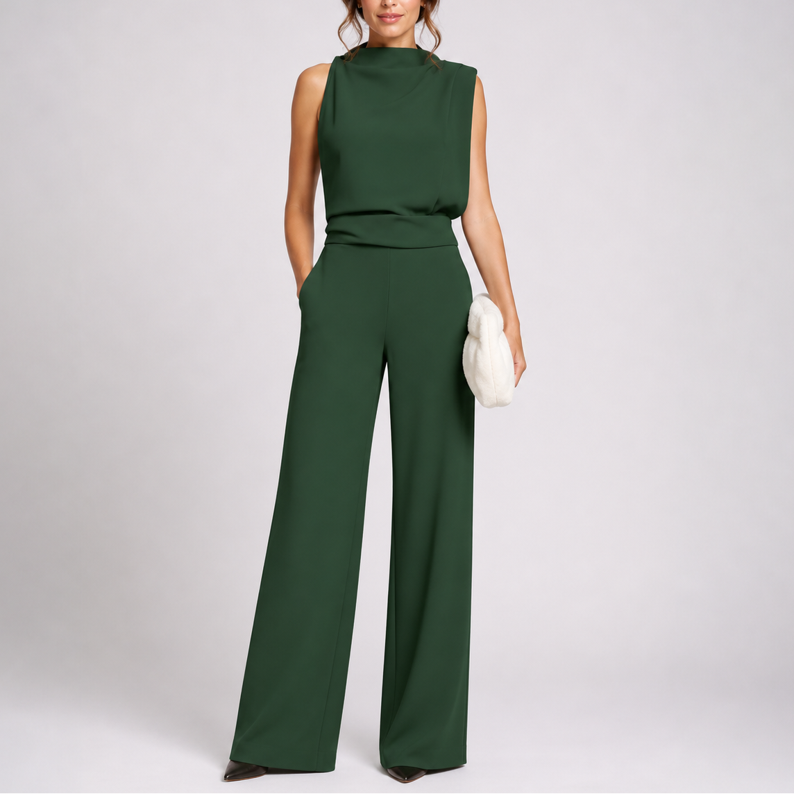 Women's sleeveless wide-leg jumpsuit in a stylish design, perfect for casual wear, featuring a comfortable fit and versatile styling options. 0