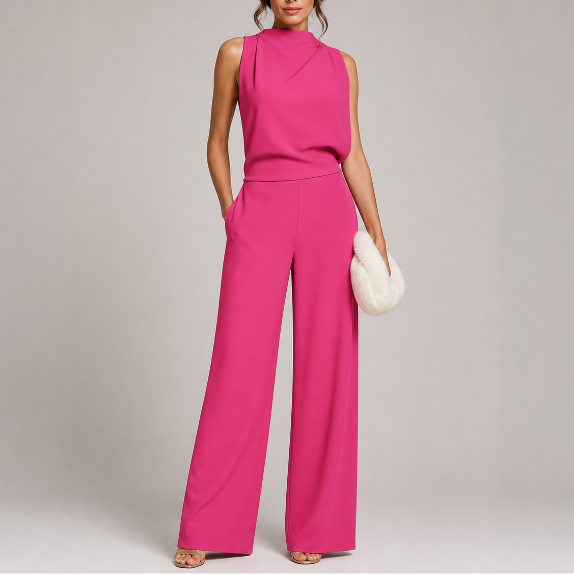 Women's sleeveless wide-leg jumpsuit in a stylish design, perfect for casual wear, featuring a comfortable fit and versatile styling options. 3