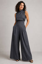 Women's sleeveless wide leg jumpsuit in a stylish design, perfect for casual spring and summer wear, featuring lightweight fabric and a comfortable fit. 4