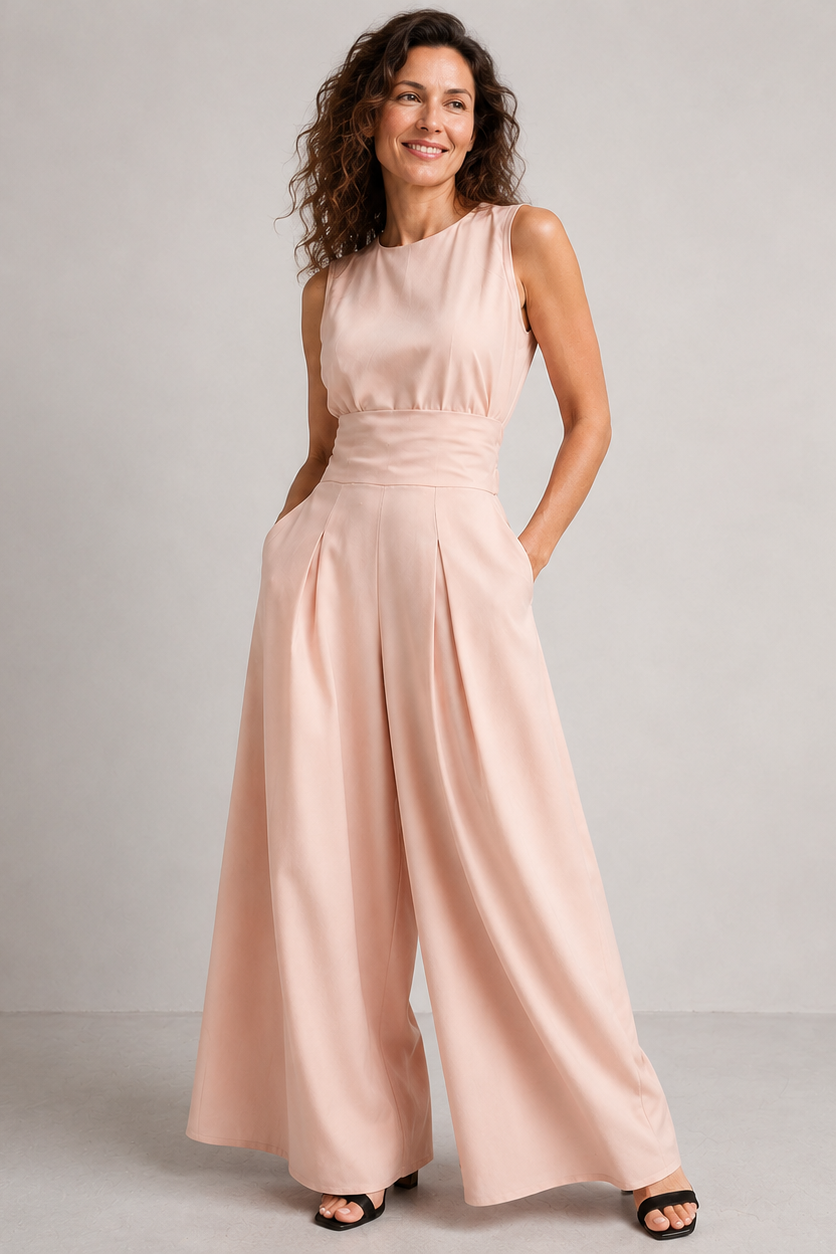 Women's sleeveless wide leg jumpsuit in a stylish design, perfect for casual spring and summer wear, featuring lightweight fabric and a comfortable fit. 5
