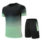 Women's slim fit activewear set designed for sports, featuring a stylish top and breathable leggings, perfect for workouts and outdoor activities. 3