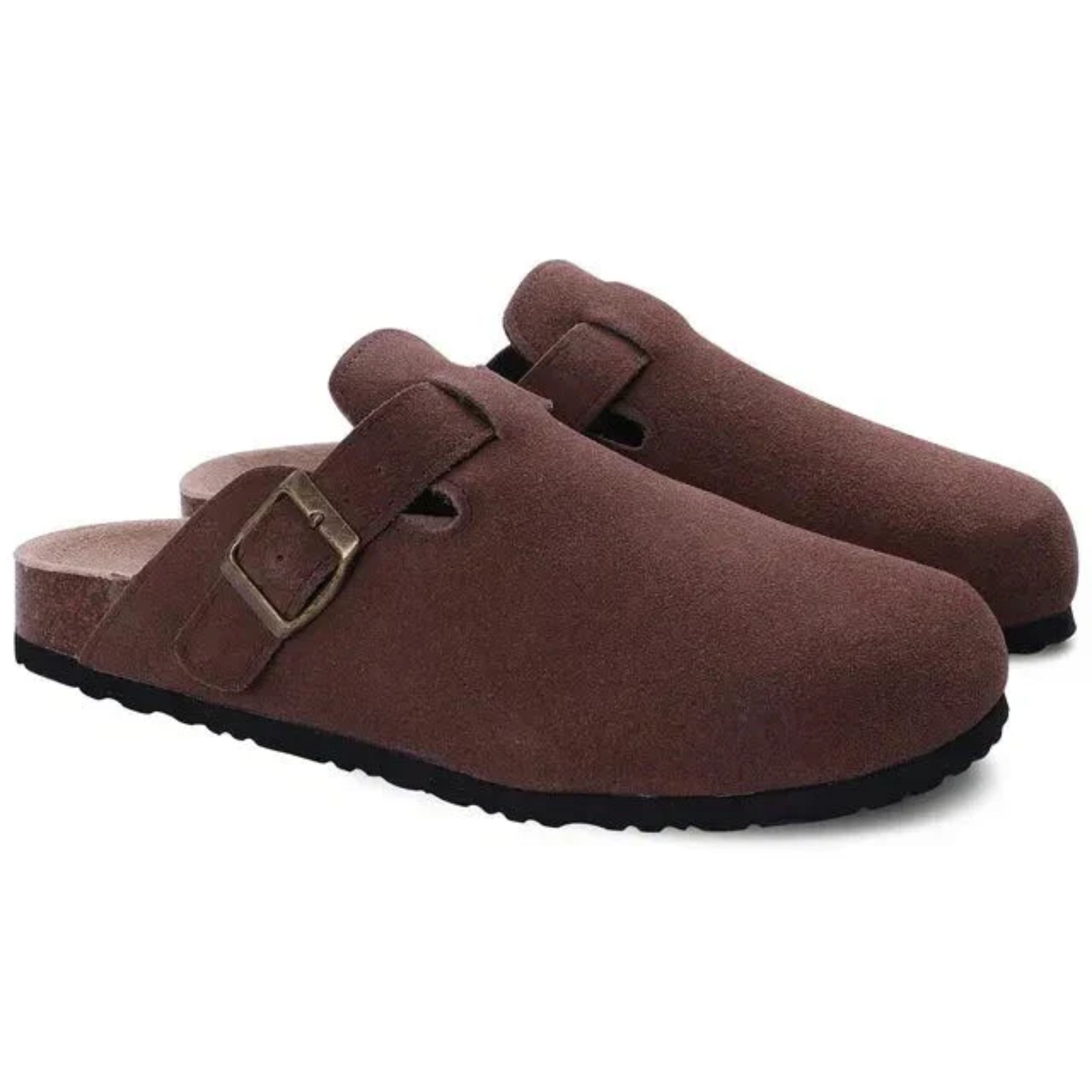 Women's slip-on suede clogs featuring an adjustable buckle, perfect for casual wear and comfortable all-day use. 3