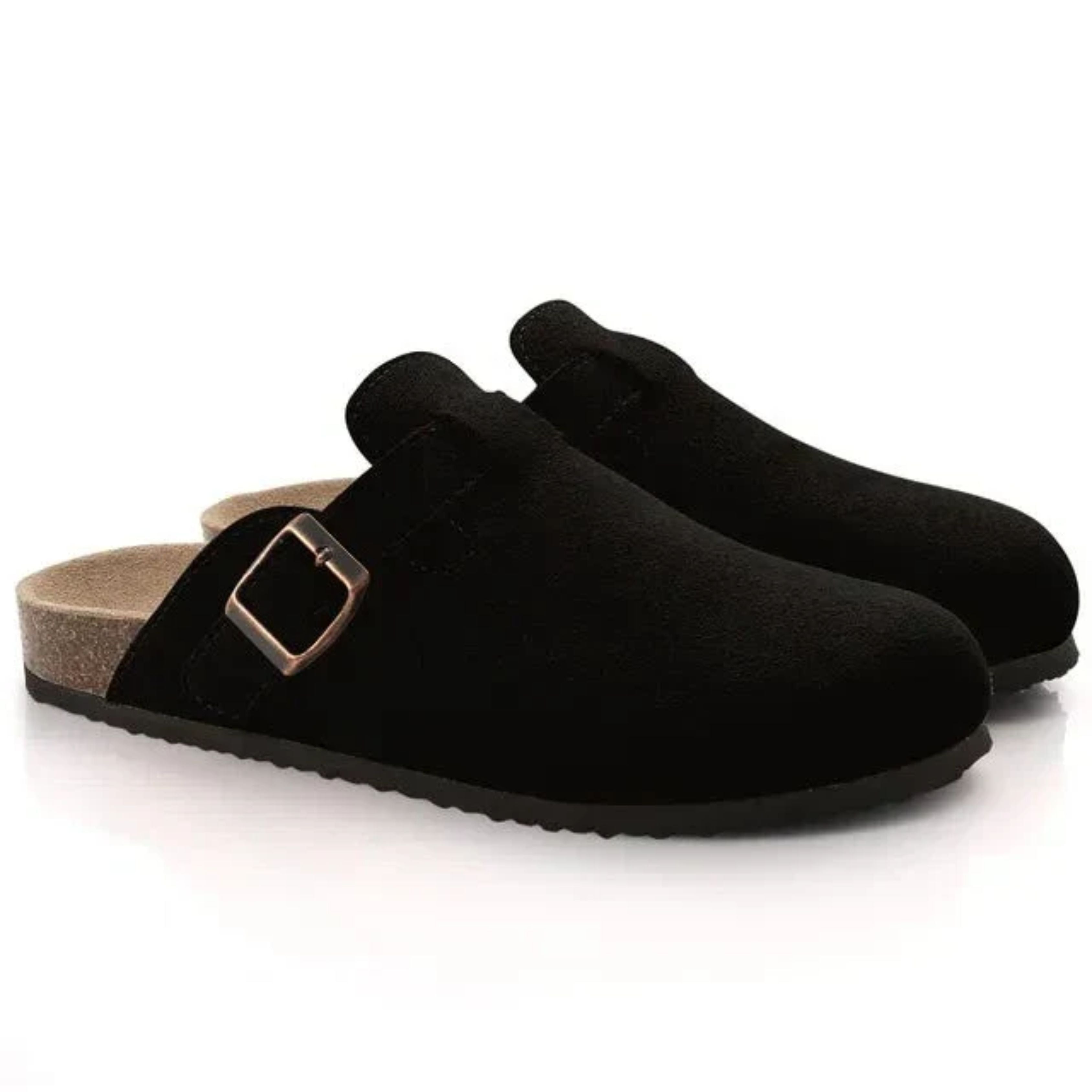 Women's slip-on suede clogs featuring an adjustable buckle, perfect for casual wear and comfortable all-day use. 4