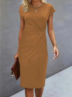Women's structured midi formal dress with short sleeves, perfect for evening wear, featuring a tailored silhouette and elegant design ideal for special occasions. 3