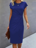 Women's structured midi formal dress with short sleeves, perfect for evening wear, featuring a tailored silhouette and elegant design ideal for special occasions. 6