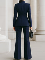 Women's tailored blazer and wide leg trousers set in a sophisticated design, perfect for business formal occasions, featuring a flattering fit and elegant style. 3
