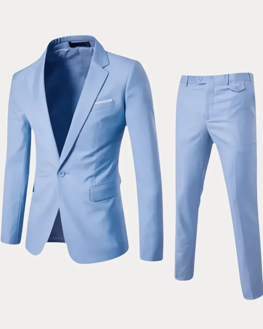 Women's tailored two-piece suit featuring a sleek blazer and fitted trousers, perfect for office wear and versatile occasions, available in classic colors and designed for a flattering 1