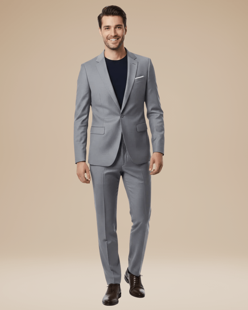 Women's tailored two-piece suit featuring a sleek blazer and fitted trousers, perfect for office wear and versatile occasions, available in classic colors and designed for a flattering 3