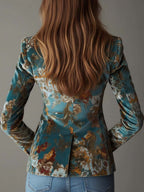 Women's tailored vintage floral velvet blazer in rich hues, perfect for casual outings or elegant evening wear, featuring a sophisticated design and flattering fit. 5
