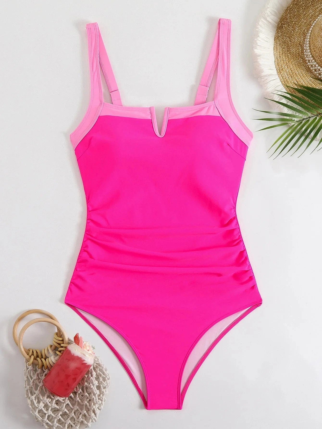 Women's V-Neck One-Piece Swimsuit featuring a stylish design, perfect for beach and pool outings, available in various colors and sizes. 5
