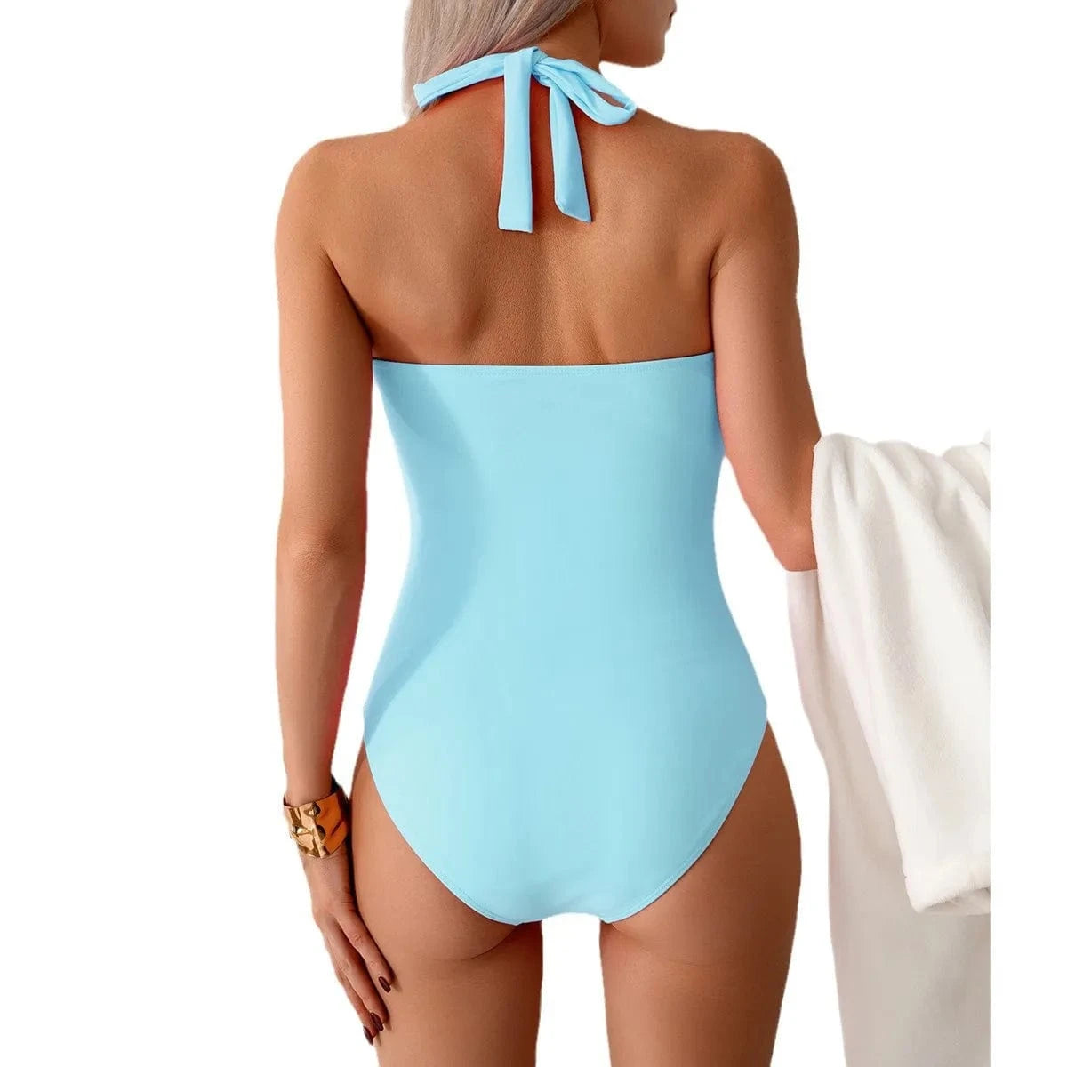 Women's V-Neck One Piece Swimsuit featuring a stylish design, perfect for beach and pool days, showcasing vibrant colors and a flattering fit. 7