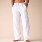 Women’s wide leg linen trousers designed for casual summer wear, featuring a breathable fabric, relaxed fit, and stylish look, perfect for warm weather outings. 0