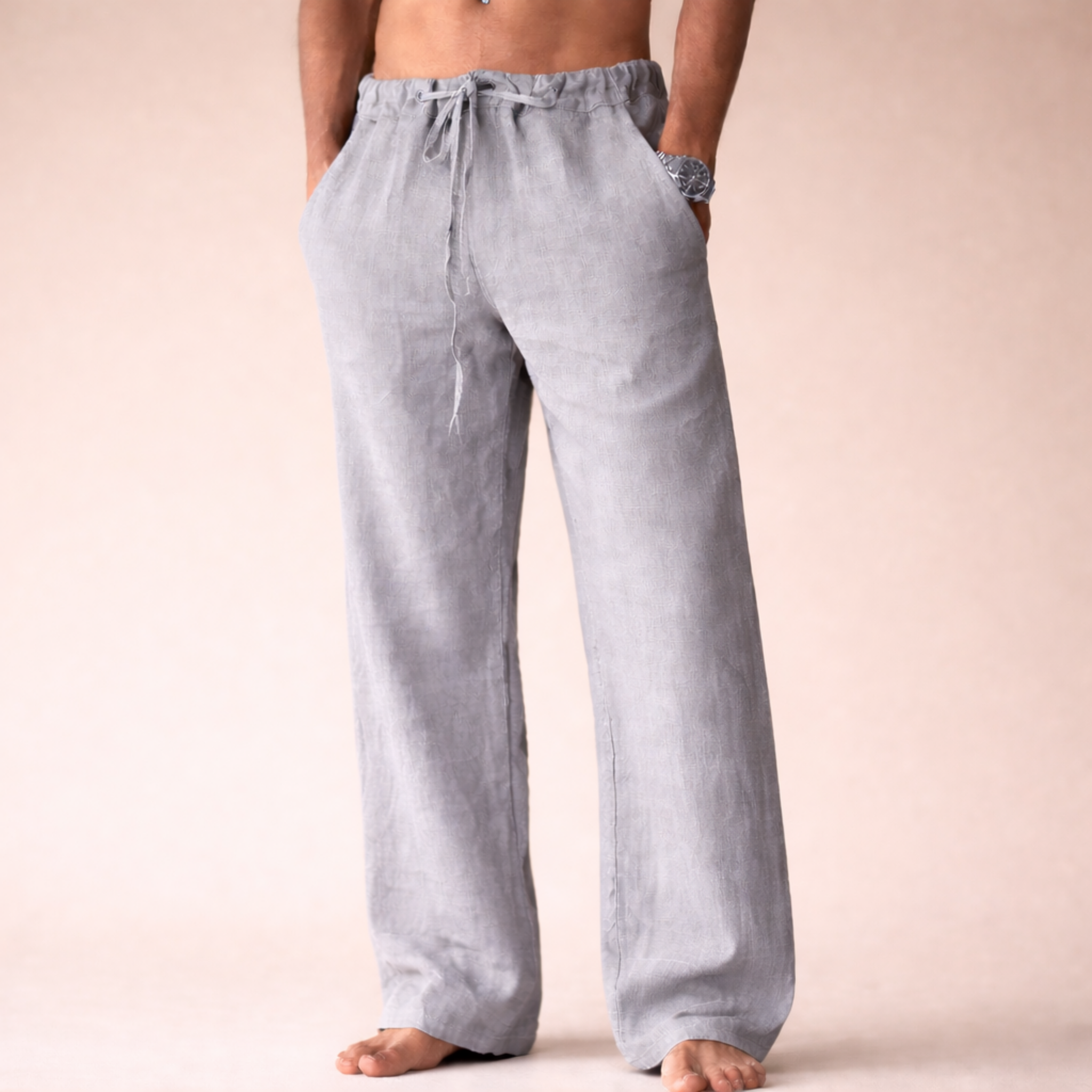 Women’s wide leg linen trousers designed for casual summer wear, featuring a breathable fabric, relaxed fit, and stylish look, perfect for warm weather outings. 4