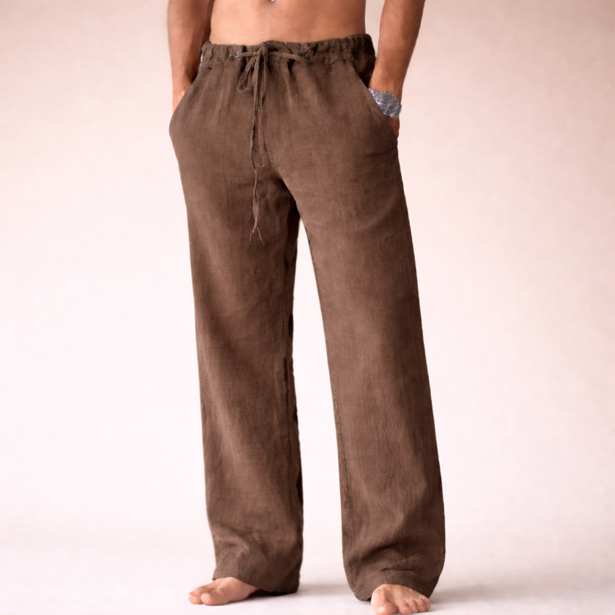 Women’s wide leg linen trousers designed for casual summer wear, featuring a breathable fabric, relaxed fit, and stylish look, perfect for warm weather outings. 5