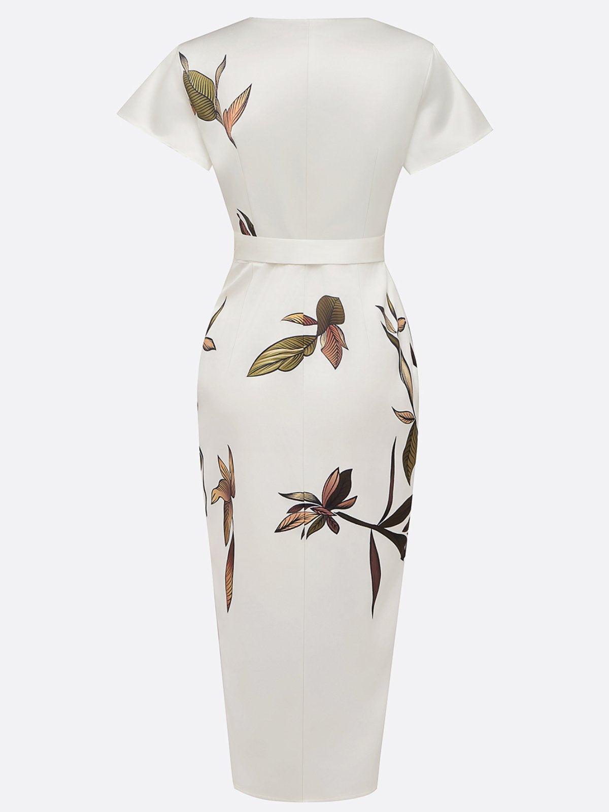 Plus size women's wrap dress featuring a tie waist, designed for formal summer occasions, showcasing a flattering silhouette and elegant style. 6