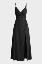 Women's wrap maxi dress featuring spaghetti straps, perfect for summer formal occasions, showcasing a stylish and elegant design with a flowing silhouette. 0