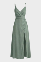 Women's wrap maxi dress featuring spaghetti straps, perfect for summer formal occasions, showcasing a stylish and elegant design with a flowing silhouette. 1