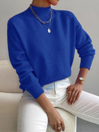 Women's warm soft knit turtleneck sweater in blue