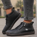 Women's arch support lace up ankle sneakers with wide toe box in black