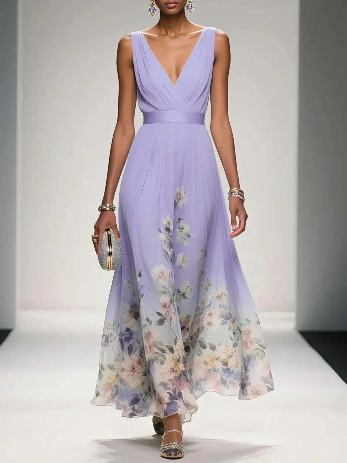 Floral Print Midi Dress Women Summer Wedding